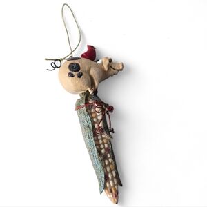 Whimsical Folk Art Pig & Corn Ornament | Handcrafted Glitter Animal Decor